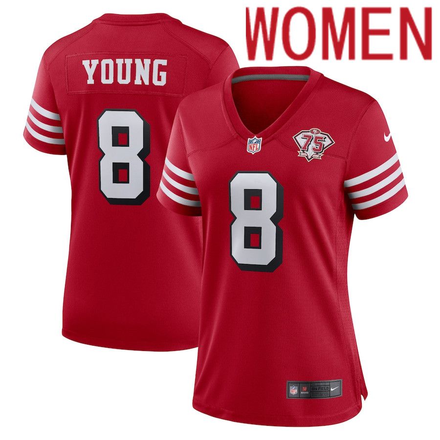 Women San Francisco 49ers #8 Steve Young Nike Scarlet 75th Anniversary Alternate Retired Player Game NFL Jersey